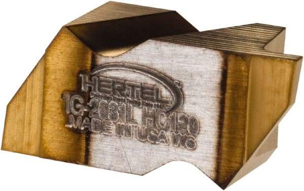 Hertel - 2031IG Grade HC120, 0.79mm Cutting Width Carbide Grooving Insert - 1.27mm Max Depth of Cut, Left Hand, TiN Finish - Eagle Tool & Supply