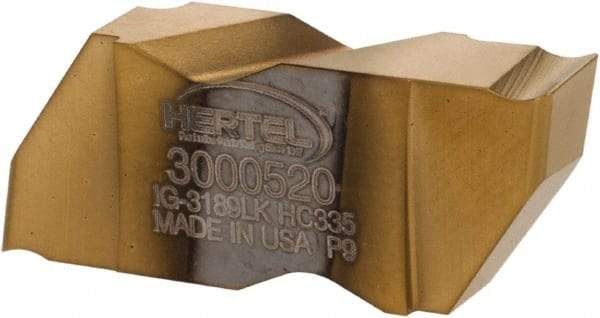 Hertel - 3189IG K Grade HC335, 4.8mm Cutting Width Carbide Grooving Insert - 4.57mm Max Depth of Cut, Left Hand, TiN Finish - Eagle Tool & Supply