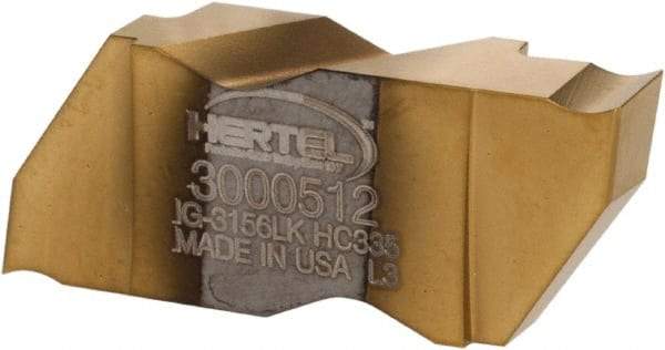 Hertel - 3156IG K Grade HC335, 3.96mm Cutting Width Carbide Grooving Insert - 4.57mm Max Depth of Cut, Left Hand, TiN Finish - Eagle Tool & Supply