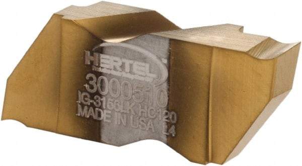 Hertel - 3156IG K Grade HC120, 3.96mm Cutting Width Carbide Grooving Insert - 4.57mm Max Depth of Cut, Left Hand, TiN Finish - Eagle Tool & Supply