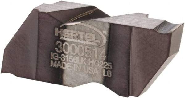 Hertel - 3156IG K Grade HC225, 3.96mm Cutting Width Carbide Grooving Insert - 4.57mm Max Depth of Cut, Left Hand, TiAlN Finish - Eagle Tool & Supply
