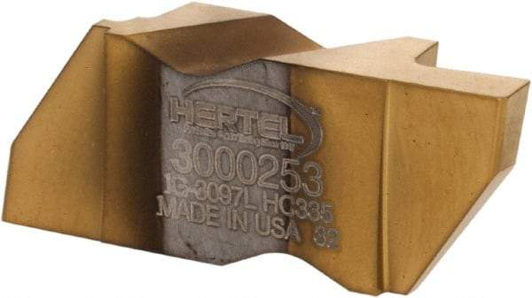 Hertel - 3097IG Grade HC335, 2.46mm Cutting Width Carbide Grooving Insert - 4.57mm Max Depth of Cut, Left Hand, TiN Finish - Eagle Tool & Supply