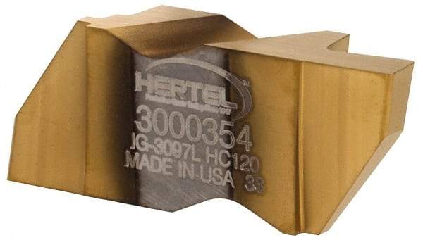 Hertel - 3097IG Grade HC120, 2.46mm Cutting Width Carbide Grooving Insert - 4.57mm Max Depth of Cut, Left Hand, TiN Finish - Eagle Tool & Supply