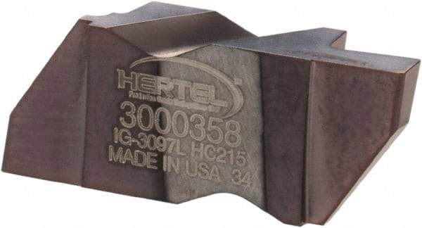 Hertel - 3097IG Grade HC215, 2.46mm Cutting Width Carbide Grooving Insert - 4.57mm Max Depth of Cut, Left Hand, TiAlN Finish - Eagle Tool & Supply