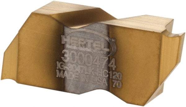 Hertel - 3047IG K Grade HC120, 1.19mm Cutting Width Carbide Grooving Insert - 1.9mm Max Depth of Cut, Left Hand, TiN Finish - Eagle Tool & Supply