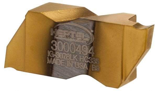 Hertel - 3078IG K Grade HC335, 1.98mm Cutting Width Carbide Grooving Insert - 3.05mm Max Depth of Cut, Left Hand, TiN Finish - Eagle Tool & Supply