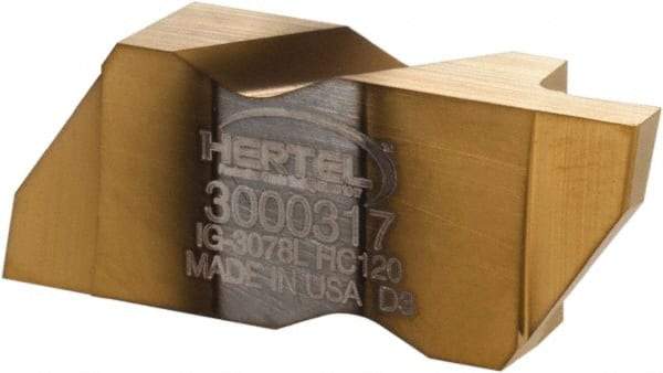 Hertel - 3078IG Grade HC120, 1.57mm Cutting Width Carbide Grooving Insert - 3.05mm Max Depth of Cut, Left Hand, TiN Finish - Eagle Tool & Supply
