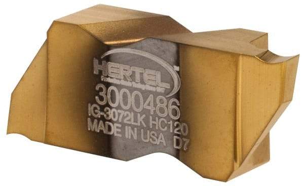 Hertel - 3072IG K Grade HC120, 1.83mm Cutting Width Carbide Grooving Insert - 3.05mm Max Depth of Cut, Left Hand, TiN Finish - Eagle Tool & Supply