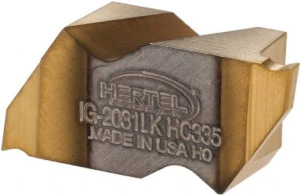 Hertel - 2031IG K Grade HC335, 0.79mm Cutting Width Carbide Grooving Insert - 1.27mm Max Depth of Cut, Left Hand, TiN Finish - Eagle Tool & Supply