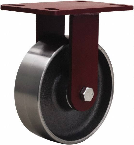Hamilton - 6" Diam x 2" Wide x 7-3/4" OAH Top Plate Mount Rigid Caster - Forged Steel, 2,000 Lb Capacity, Tapered Roller Bearing, 4-1/2 x 6-1/2" Plate - Eagle Tool & Supply