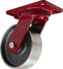 Hamilton - 6" Diam x 2" Wide x 7-3/4" OAH Top Plate Mount Swivel Caster - Forged Steel, 2,000 Lb Capacity, Sealed Precision Ball Bearing, 4-1/2 x 6-1/2" Plate - Eagle Tool & Supply