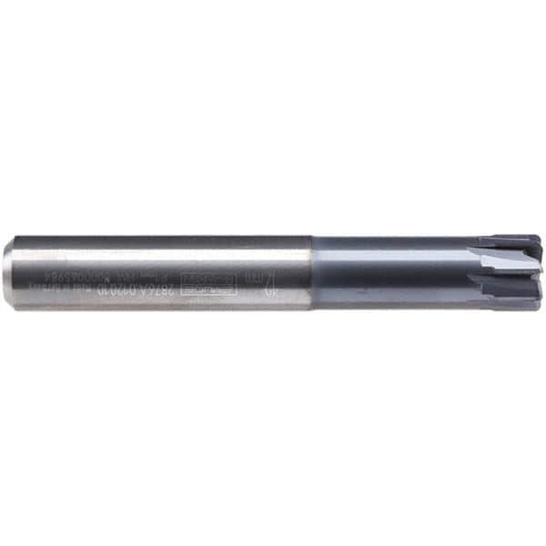 Emuge - 12mm Diam, 7mm LOC, 8 Flute Solid Carbide Roughing & Finishing End Mill - TiAlN Finish, 35mm OAL, 12mm Shank Diam, Cylindrical Shank, 0° Helix, Stub Length - Eagle Tool & Supply