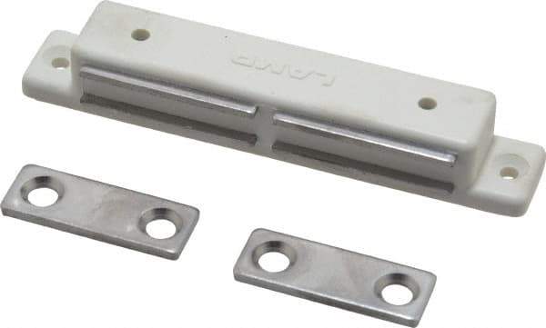 Sugatsune - 3-3/8" Long x 9/16" Wide x 1/2" High, Plastic & Stainless Steel Magentic Catch - White Finish, 10.5 Magnetic Force - Eagle Tool & Supply