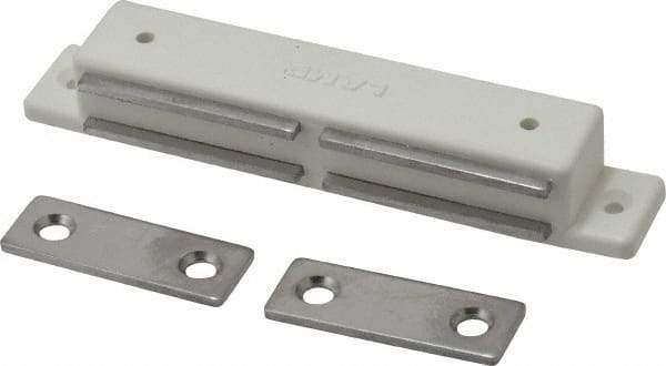 Sugatsune - 4-9/64" Long x 11/16" Wide x 9/16" High, Plastic & Stainless Steel Magentic Catch - White Finish, 12 Magnetic Force - Eagle Tool & Supply