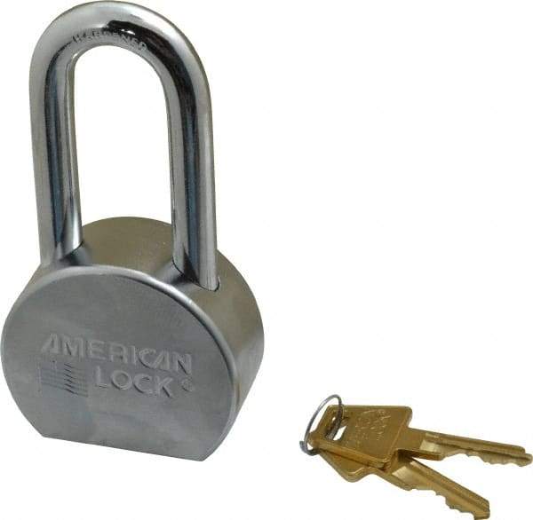 American Lock - 2" Shackle Clearance, Keyed Different A701 Padlock - 7/16" Shackle Diam, Steel, with Satin Chrome, Triple Plated Finish - Eagle Tool & Supply