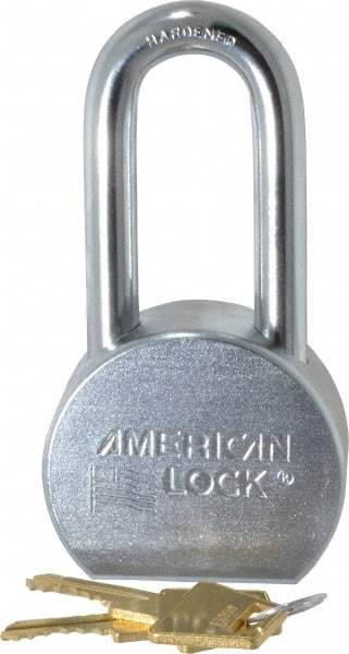 American Lock - 2" Shackle Clearance, Keyed Alike A701 Padlock - 7/16" Shackle Diam, Steel, with Satin Chrome, Triple Plated Finish - Eagle Tool & Supply