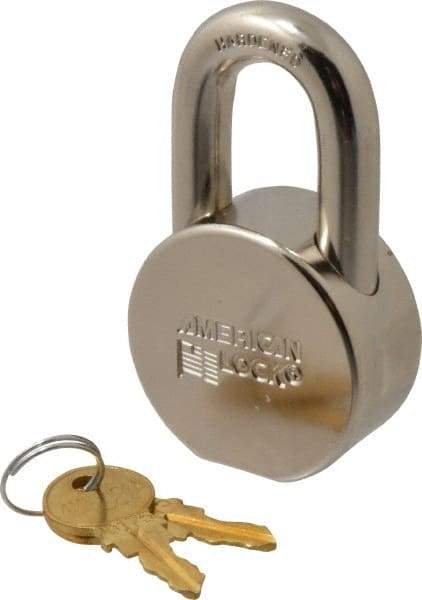 American Lock - 1-1/16" Shackle Clearance, Keyed Different AH10 Padlock - 7/16" Shackle Diam, Steel, with Satin Chrome, Triple Plated Finish - Eagle Tool & Supply