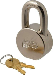 American Lock - 1-1/16" Shackle Clearance, Keyed Different AH10 Padlock - 7/16" Shackle Diam, Steel, with Satin Chrome, Triple Plated Finish - Eagle Tool & Supply