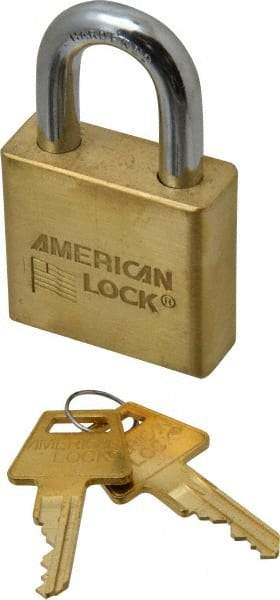 American Lock - 1-1/8" Shackle Clearance, Keyed Alike A5570 Padlock - 3/8" Shackle Diam, Steel & Brass, with Solid Extruded Brass Finish - Eagle Tool & Supply