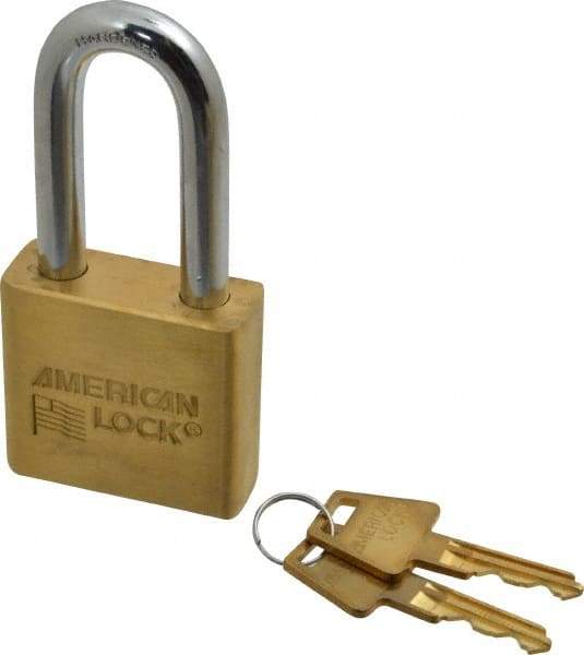 American Lock - 2" Shackle Clearance, Keyed Different A5571 Padlock - 3/8" Shackle Diam, Steel & Brass, with Solid Extruded Brass Finish - Eagle Tool & Supply