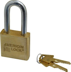 American Lock - 2" Shackle Clearance, Keyed Alike A5571 Padlock - 3/8" Shackle Diam, Steel & Brass, with Solid Extruded Brass Finish - Eagle Tool & Supply