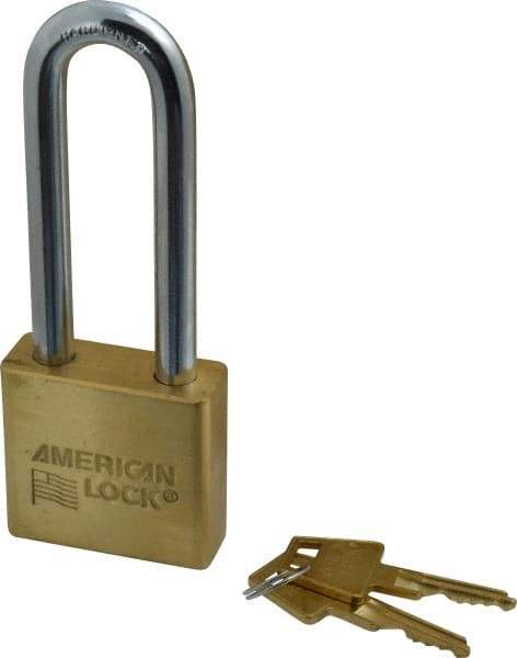 American Lock - 3" Shackle Clearance, Keyed Different A5572 Padlock - 3/8" Shackle Diam, Steel & Brass, with Solid Extruded Brass Finish - Eagle Tool & Supply