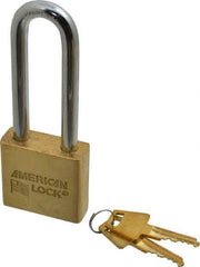 American Lock - 3" Shackle Clearance, Keyed Alike A5572 Padlock - 3/8" Shackle Diam, Steel & Brass, with Solid Extruded Brass Finish - Eagle Tool & Supply