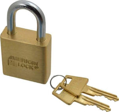 American Lock - 1-1/8" Shackle Clearance, Keyed Alike A5560 Padlock - 5/16" Shackle Diam, Steel & Brass, with Solid Extruded Brass Finish - Eagle Tool & Supply