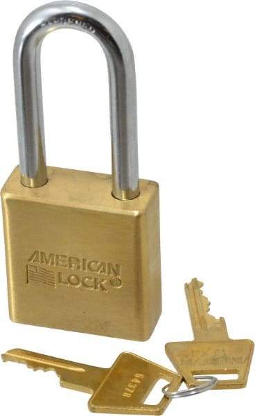 American Lock - 2" Shackle Clearance, Keyed Different A5561 Padlock - 5/16" Shackle Diam, Steel & Brass, with Solid Extruded Brass Finish - Eagle Tool & Supply