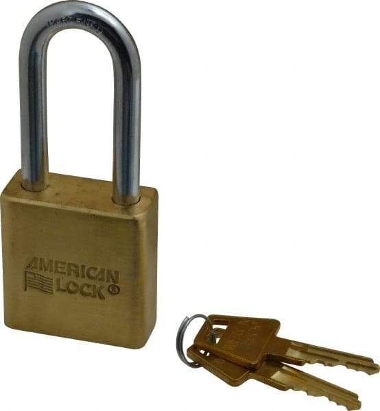 American Lock - 2" Shackle Clearance, Keyed Alike A5561 Padlock - 5/16" Shackle Diam, Steel & Brass, with Solid Extruded Brass Finish - Eagle Tool & Supply