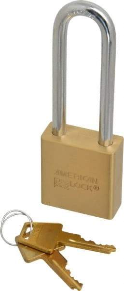 American Lock - 3" Shackle Clearance, Keyed Alike A5562 Padlock - 5/16" Shackle Diam, Steel & Brass, with Solid Extruded Brass Finish - Eagle Tool & Supply