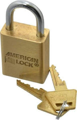 American Lock - 1" Shackle Clearance, Keyed Different A5530 Padlock - 1/4" Shackle Diam, Steel & Brass, with Solid Extruded Brass Finish - Eagle Tool & Supply