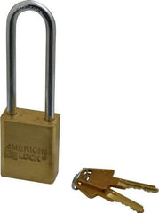 American Lock - 3" Shackle Clearance, Keyed Different A5532 Padlock - 1/4" Shackle Diam, Steel & Brass, with Solid Extruded Brass Finish - Eagle Tool & Supply