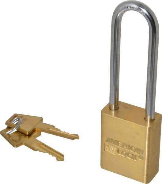 American Lock - 3" Shackle Clearance, Keyed Alike A5532 Padlock - 1/4" Shackle Diam, Steel & Brass, with Solid Extruded Brass Finish - Eagle Tool & Supply