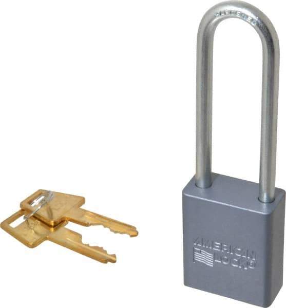 American Lock - 3" Shackle Clearance, Keyed Different A32 Padlock - 1/4" Shackle Diam, Aluminum, with Solid Aluminum Finish - Eagle Tool & Supply