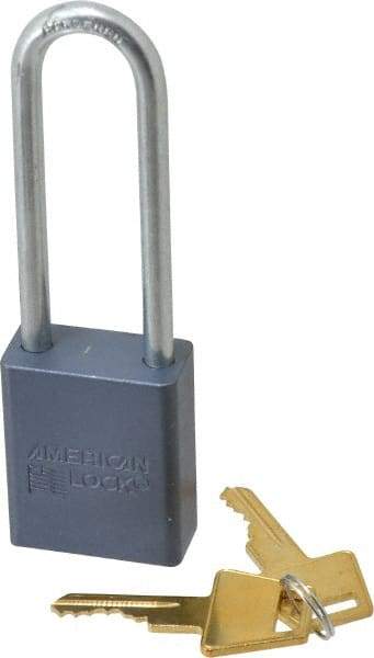 American Lock - 3" Shackle Clearance, Keyed Alike A32 Padlock - 1/4" Shackle Diam, Aluminum, with Solid Aluminum Finish - Eagle Tool & Supply