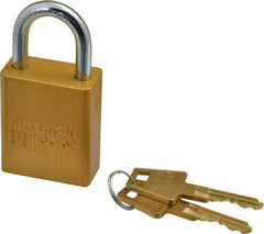 American Lock - Keyed Different Conductive Lockout Padlock - 1" Shackle Clearance, 1/4" Shackle Diam, 1.8" Body Height x 1-1/2" Body Width, Yellow, 5 Pins - Eagle Tool & Supply