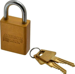 American Lock - Keyed Alike Conductive Lockout Padlock - 1" Shackle Clearance, 1/4" Shackle Diam, 1.8" Body Height x 1-1/2" Body Width, Yellow, 5 Pins - Eagle Tool & Supply