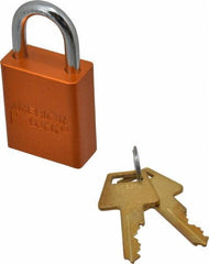 American Lock - Keyed Alike Conductive Lockout Padlock - 1" Shackle Clearance, 1/4" Shackle Diam, 1.8" Body Height x 1-1/2" Body Width, Orange, 5 Pins - Eagle Tool & Supply