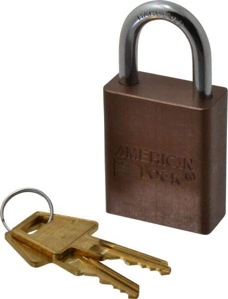 American Lock - Keyed Different Conductive Lockout Padlock - 1" Shackle Clearance, 1/4" Shackle Diam, 1.8" Body Height x 1-1/2" Body Width, Brown, 5 Pins - Eagle Tool & Supply