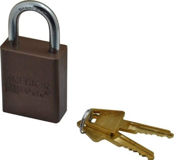 American Lock - Keyed Alike Conductive Lockout Padlock - 1" Shackle Clearance, 1/4" Shackle Diam, 1.8" Body Height x 1-1/2" Body Width, Brown, 5 Pins - Eagle Tool & Supply