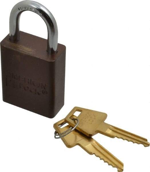 American Lock - Keyed Alike Conductive Lockout Padlock - 1" Shackle Clearance, 1/4" Shackle Diam, 1.8" Body Height x 1-1/2" Body Width, Brown, 5 Pins - Eagle Tool & Supply