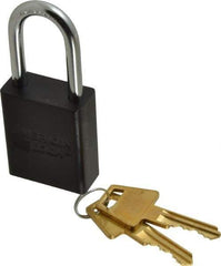 American Lock - Keyed Different Conductive Lockout Padlock - 1-1/2" Shackle Clearance, 1/4" Shackle Diam, 1.8" Body Height x 1-1/2" Body Width, Black, 5 Pins - Eagle Tool & Supply