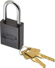 American Lock - Keyed Alike Conductive Lockout Padlock - 1-1/2" Shackle Clearance, 1/4" Shackle Diam, 1.8" Body Height x 1-1/2" Body Width, Black, 5 Pins - Eagle Tool & Supply