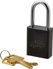 American Lock - Keyed Alike Conductive Lockout Padlock - 1-1/2" Shackle Clearance, 1/4" Shackle Diam, 1.8" Body Height x 1-1/2" Body Width, Black, 5 Pins - Eagle Tool & Supply