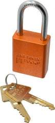 American Lock - Keyed Alike Conductive Lockout Padlock - 1-1/2" Shackle Clearance, 1/4" Shackle Diam, 1.8" Body Height x 1-1/2" Body Width, Orange, 5 Pins - Eagle Tool & Supply