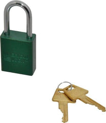 American Lock - Keyed Alike Conductive Lockout Padlock - 1-1/2" Shackle Clearance, 1/4" Shackle Diam, 1.8" Body Height x 1-1/2" Body Width, Green, 5 Pins - Eagle Tool & Supply