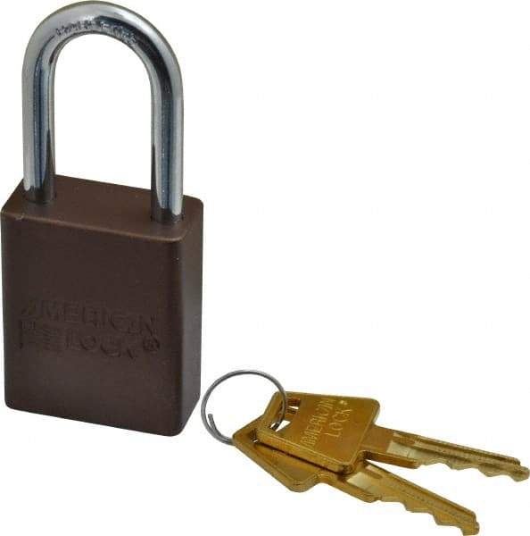 American Lock - Keyed Different Conductive Lockout Padlock - 1-1/2" Shackle Clearance, 1/4" Shackle Diam, 1.8" Body Height x 1-1/2" Body Width, Brown, 5 Pins - Eagle Tool & Supply