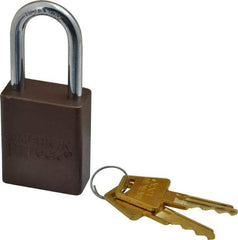 American Lock - Keyed Different Conductive Lockout Padlock - 1-1/2" Shackle Clearance, 1/4" Shackle Diam, 1.8" Body Height x 1-1/2" Body Width, Brown, 5 Pins - Eagle Tool & Supply