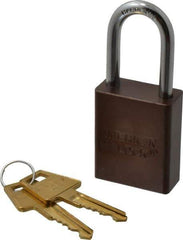 American Lock - Keyed Alike Conductive Lockout Padlock - 1-1/2" Shackle Clearance, 1/4" Shackle Diam, 1.8" Body Height x 1-1/2" Body Width, Brown, 5 Pins - Eagle Tool & Supply